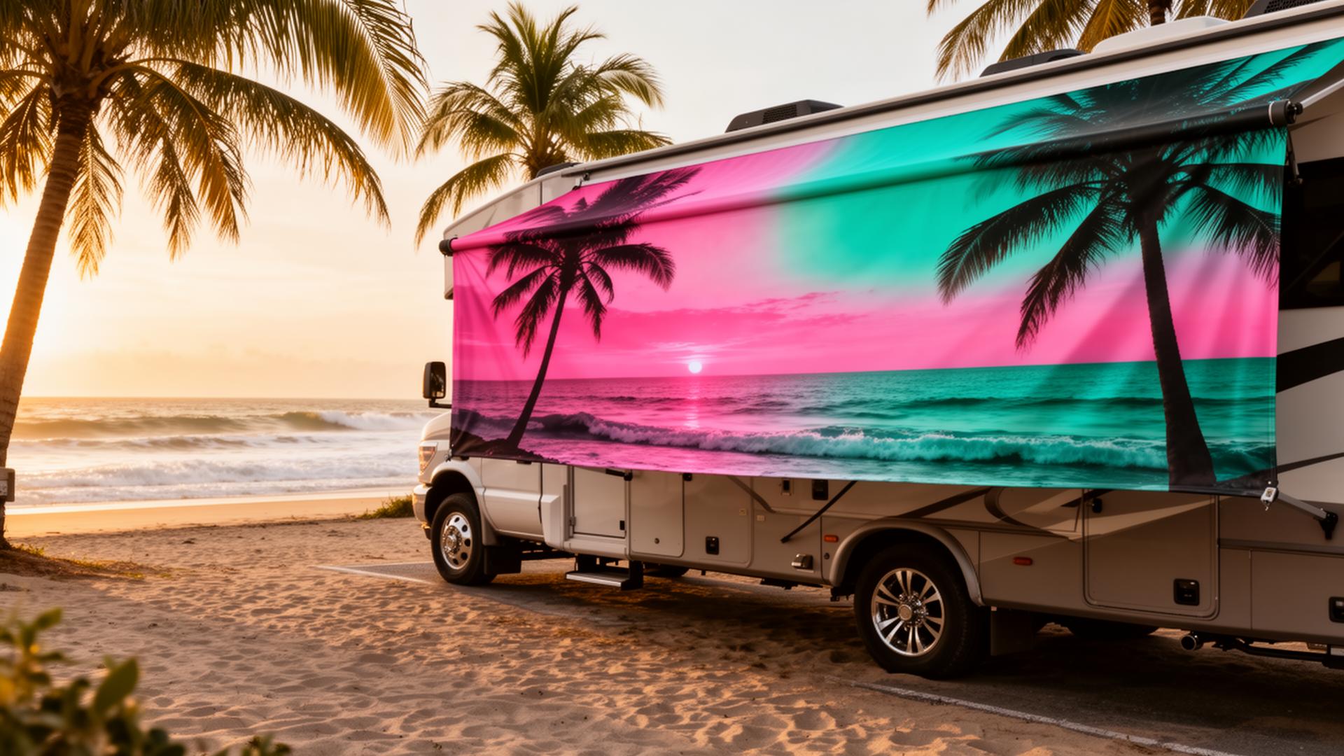 Custom printed RV awning — Coastal