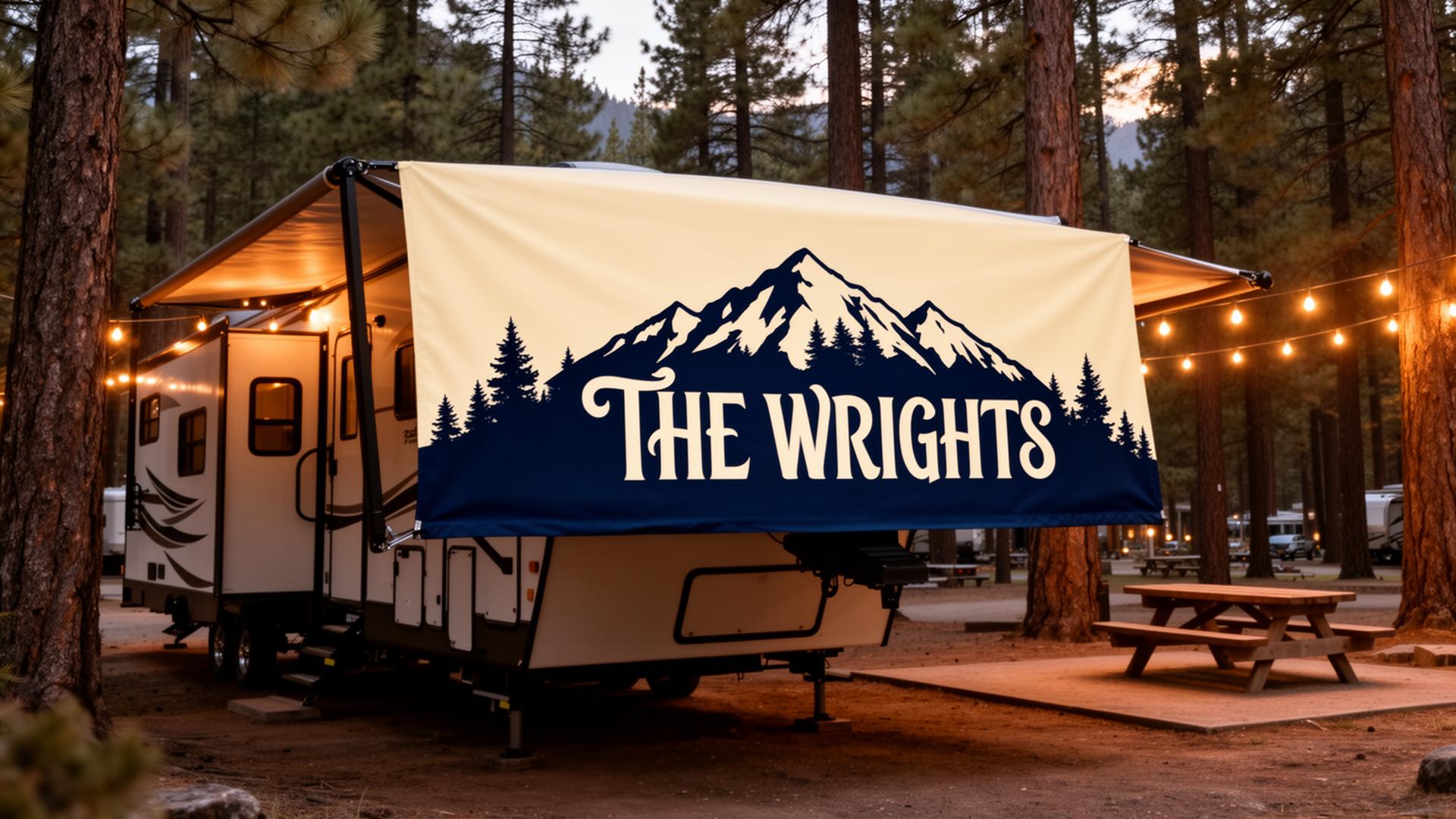 Custom printed RV awning — Family name