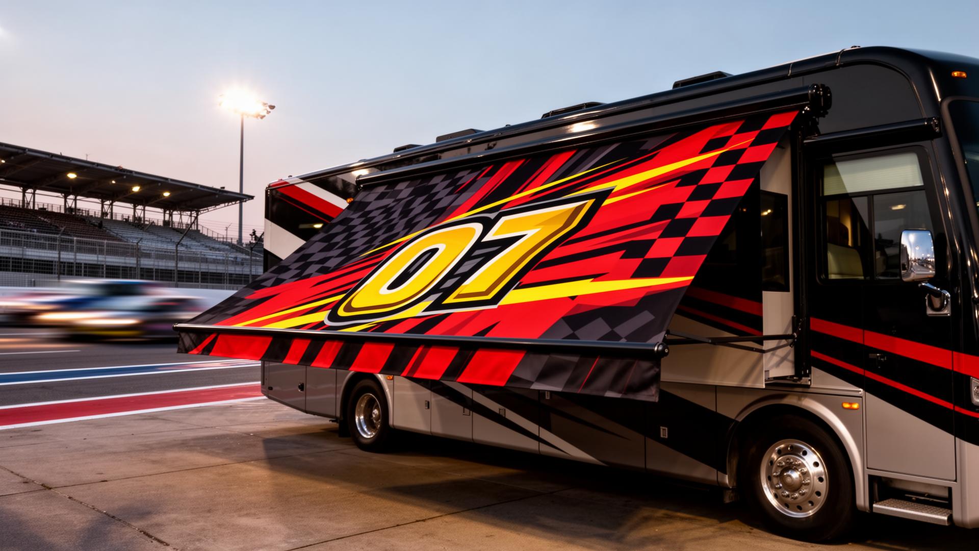 Custom printed RV awning — Race team