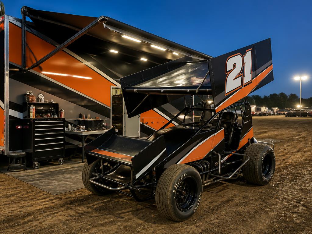 Race Teams awning use case: Sprint car, late model and modified trailers